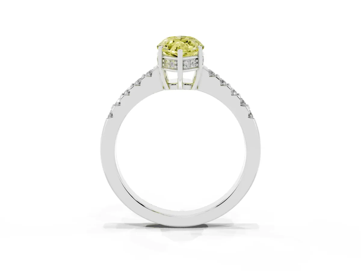 Fancy Yellow Marquise Cut Solitaire Diamond Engagement Ring with Pavé Band and Six-Prong Setting White gold