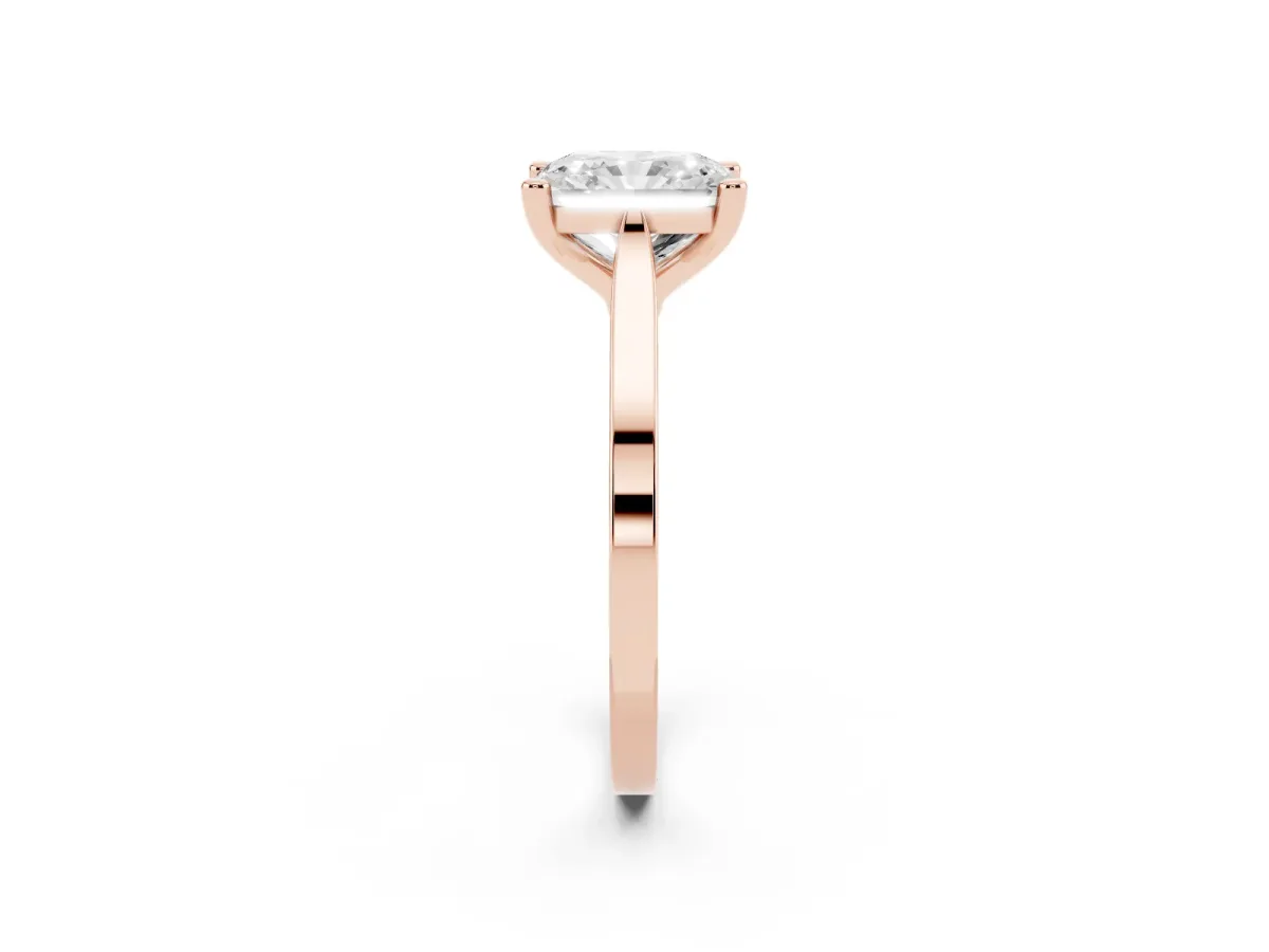 Radiant Cut Solitaire Diamond Ring with Four-Prong Setting and Tapered Band Rose gold
