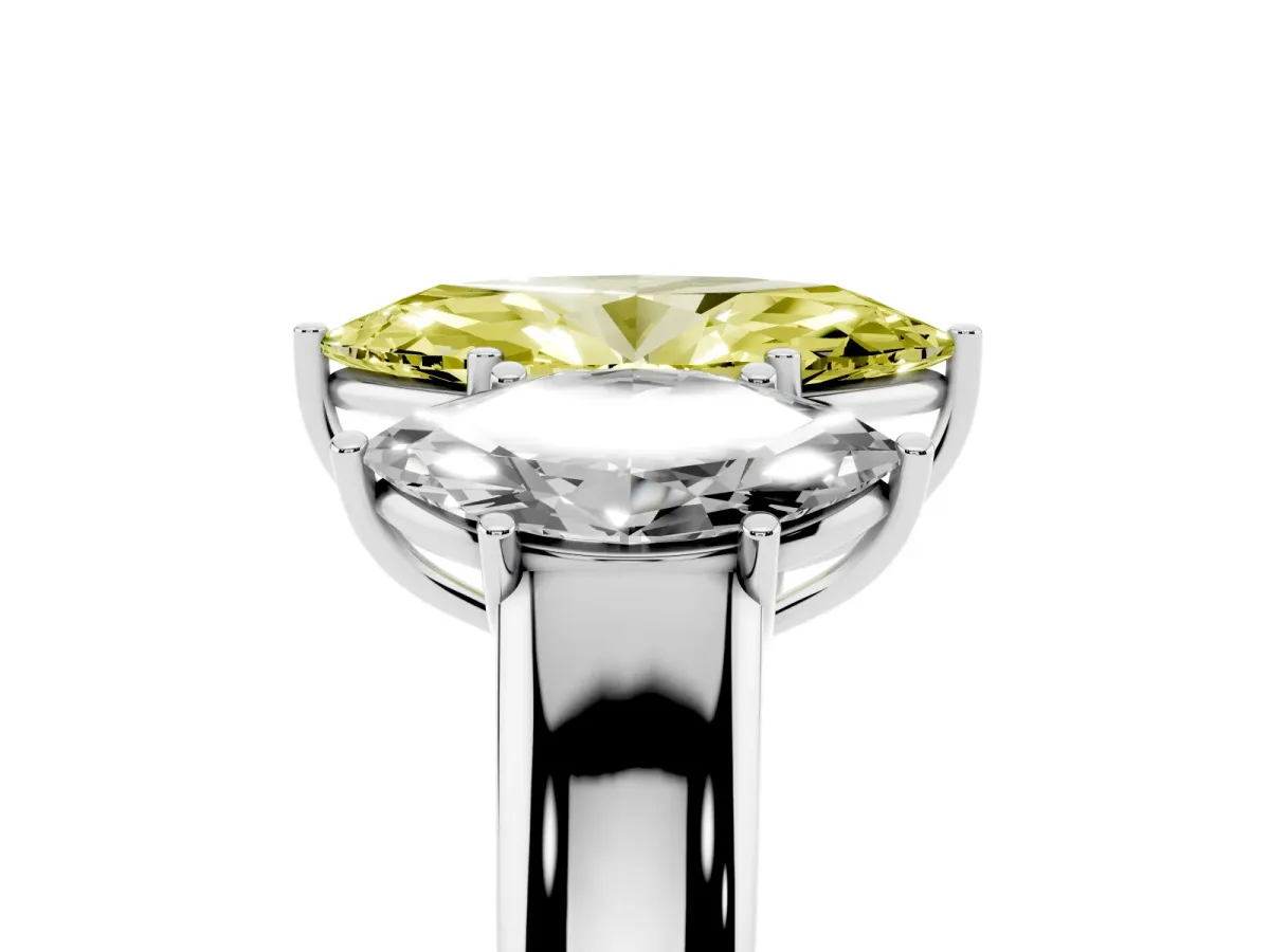 Fancy Yellow Three-Stone Marquise Cut Cut Diamond Ring with Prong Setting and Classic Band Silver