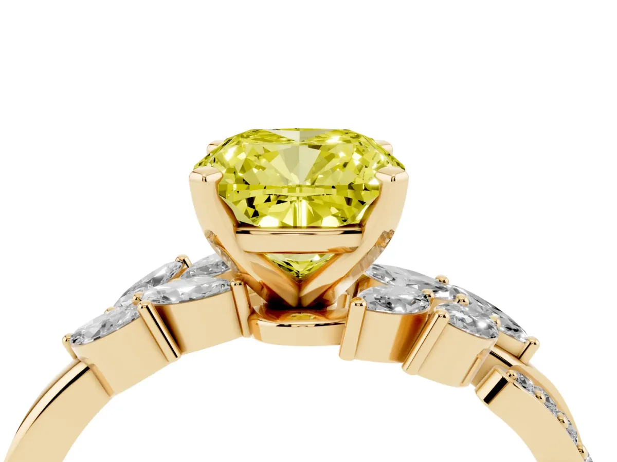 Fancy Yellow Cushion Cut Solitaire Marquise Twist Band with Six-Prong Setting Yellow gold