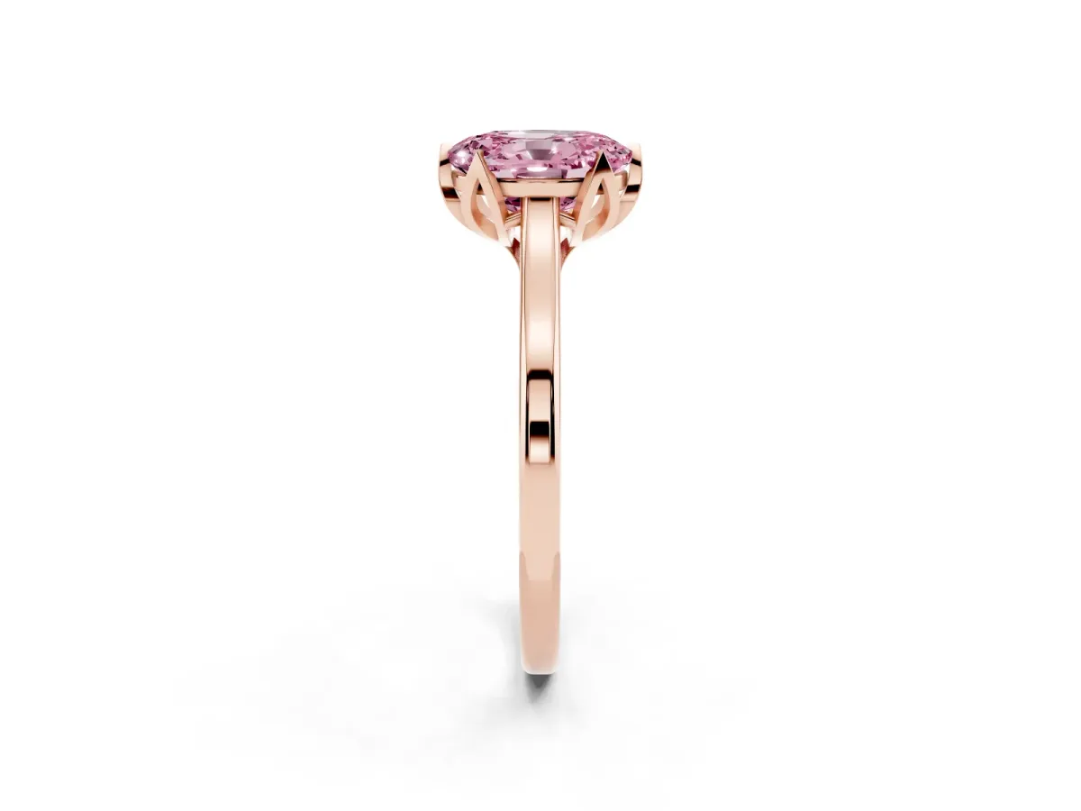 Fancy Pink Oval Cut Diamond Solitaire Ring with Flower Prong Setting and Classic Band Rose gold