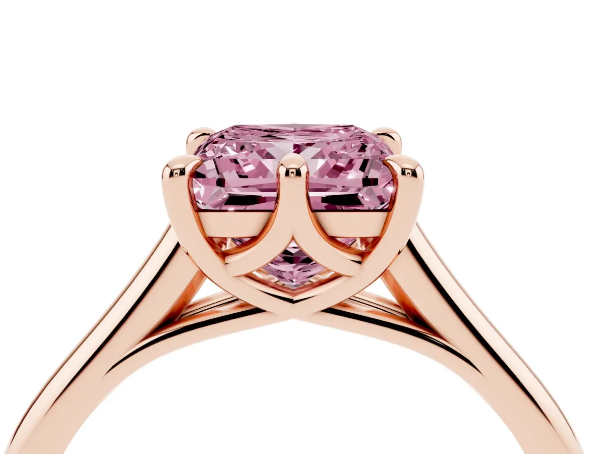Fancy Pink Princess Cut Solitaire Engagement Ring with Six-Prong Setting and Classic Band Rose gold