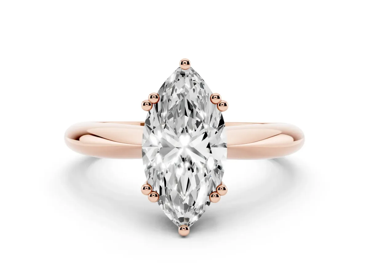 Marquise Cut Cut Solitaire Engagement Ring with Tapered Band and Four-Prong Setting Rose gold