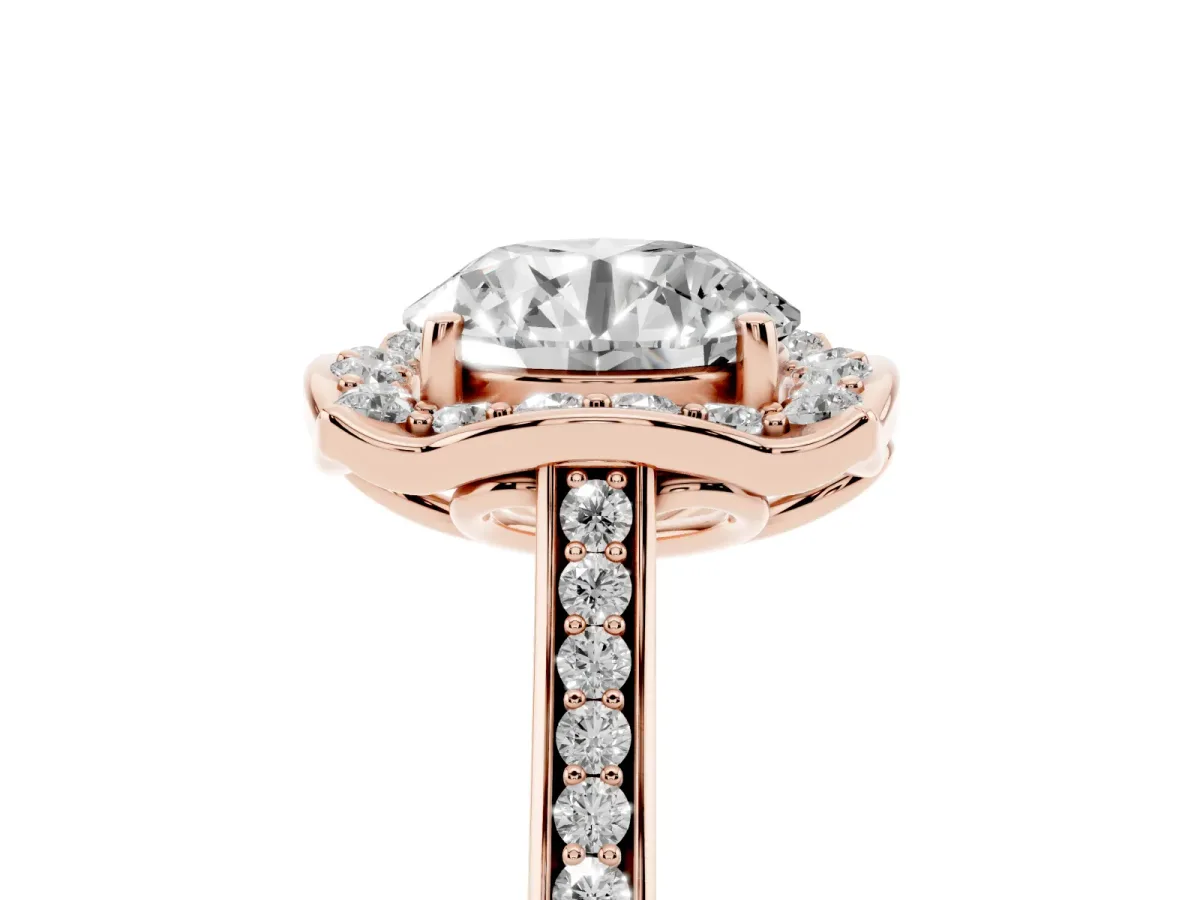 Round Cut Halo Round Diamond Pave Band with Four-Prong Setting Rose gold