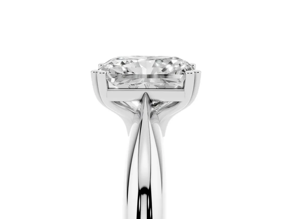 Radiant Cut Cut Solitaire Engagement Ring with Tapered Band and Four-Prong Setting Platinum