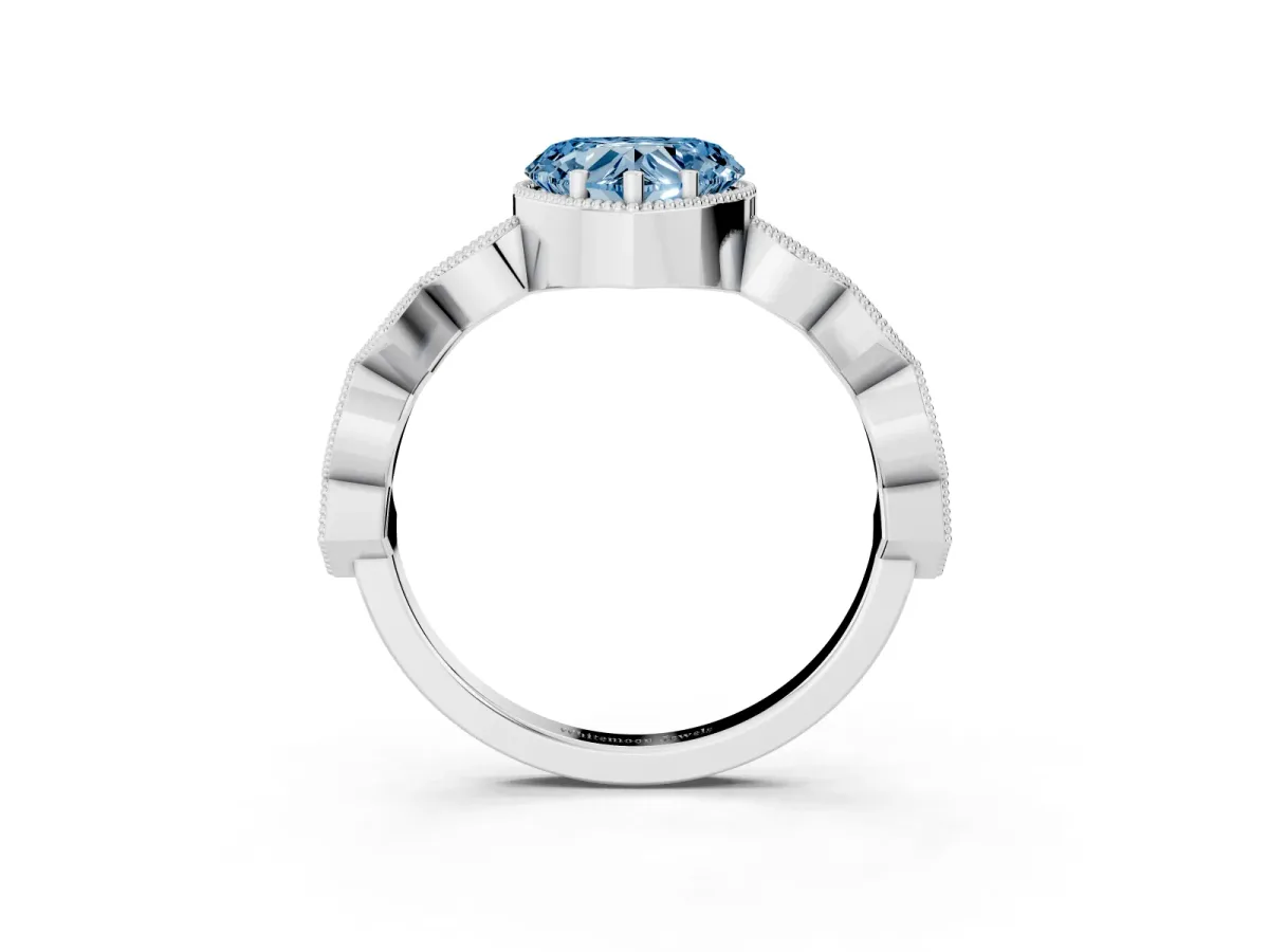 Fancy Blue Heart Cut Milgrain Marquise Diamond Twist Band Ring Silver