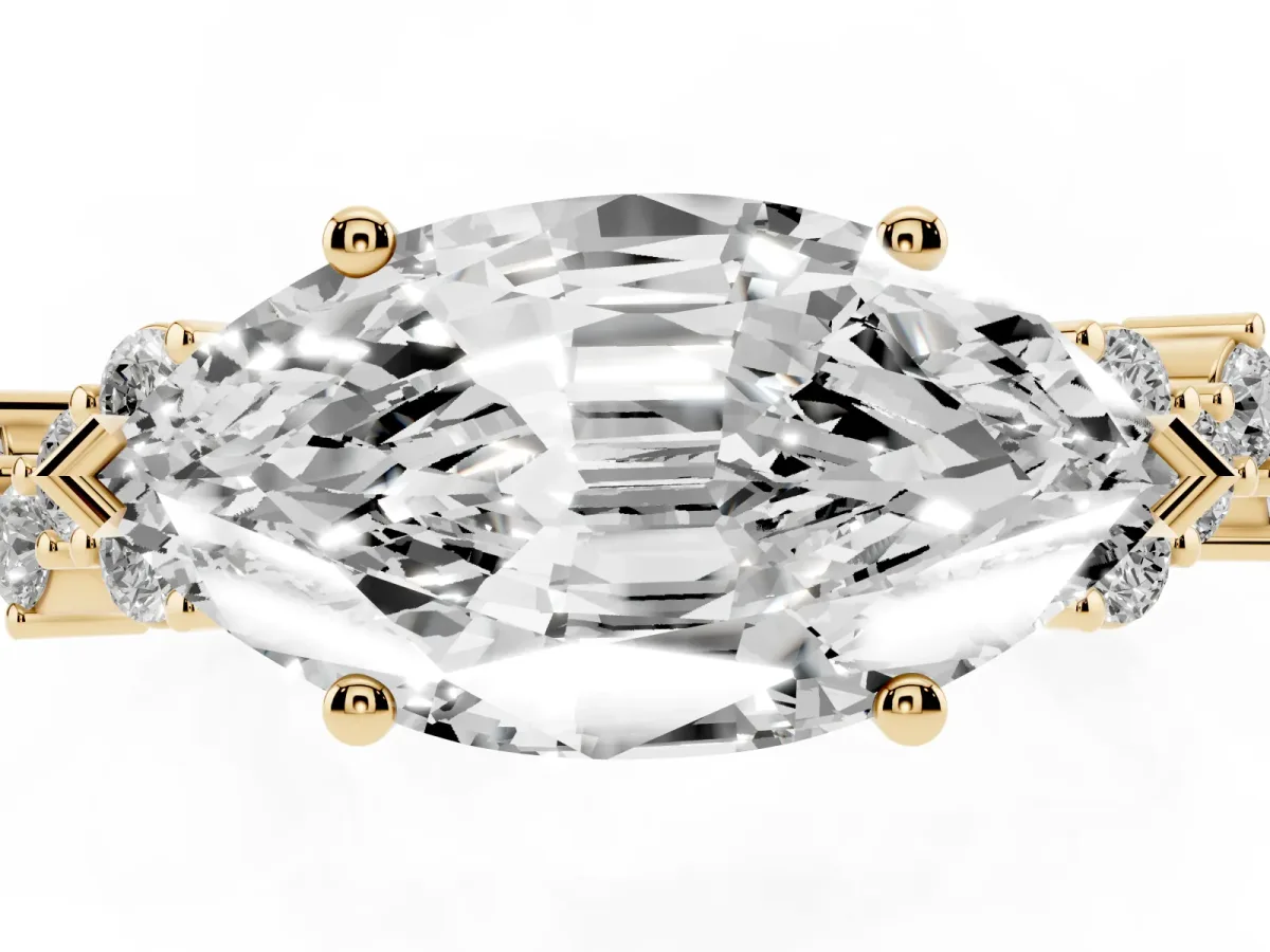 Marquise Cut Diamond Scattered Round Accent Ring with Prong Setting Yellow gold