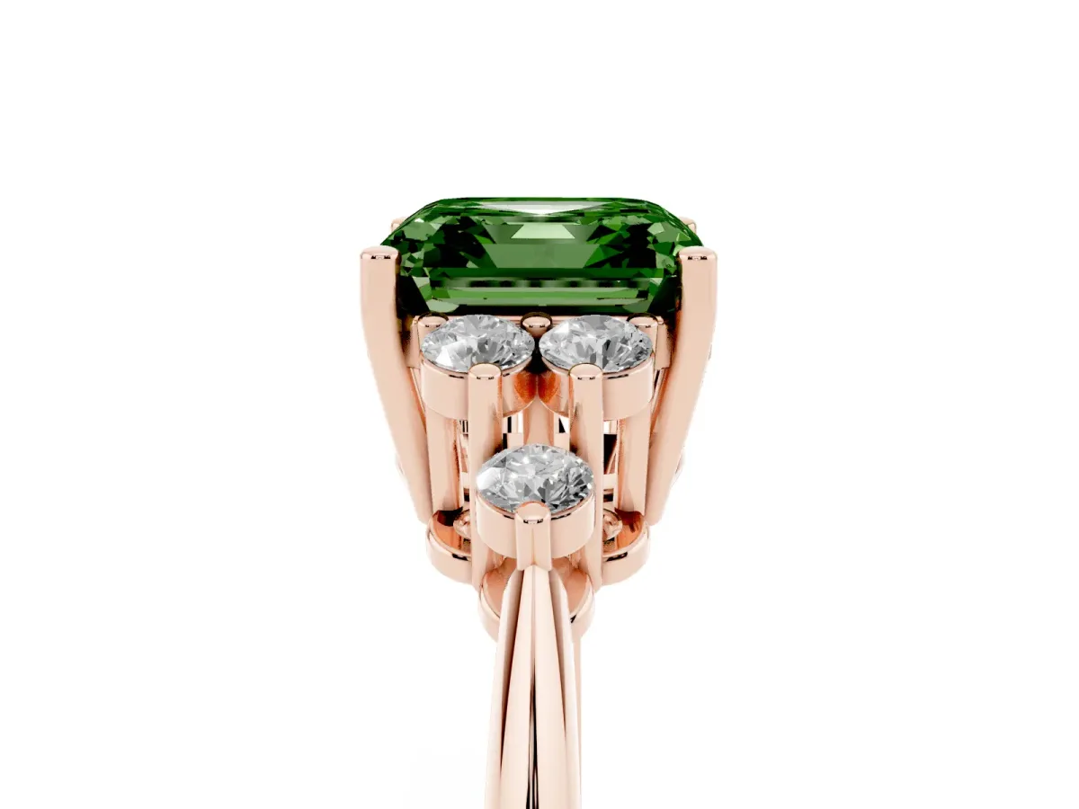Fancy Green Asscher Cut Cut Diamond Cluster Ring with Solitaire Band and Four-Prong Setting Rose gold