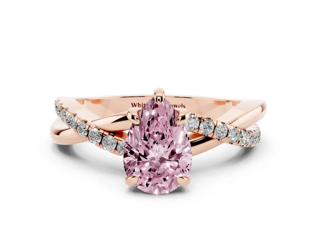 Fancy Pink Pear Cut Cut Diamond Twist Band Solitaire with Prong Setting Rose gold