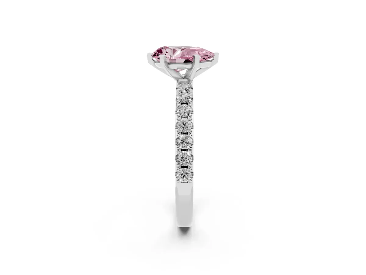 Fancy Pink Pear Cut Diamond Solitaire Pavé Band with Four-Prong Setting Silver