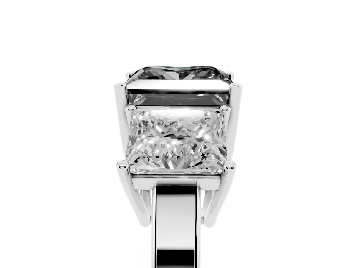 Fancy Black Three-Stone Princess Cut Cut Diamond Engagement Ring with Flat Band and Four-Prong Setting Silver