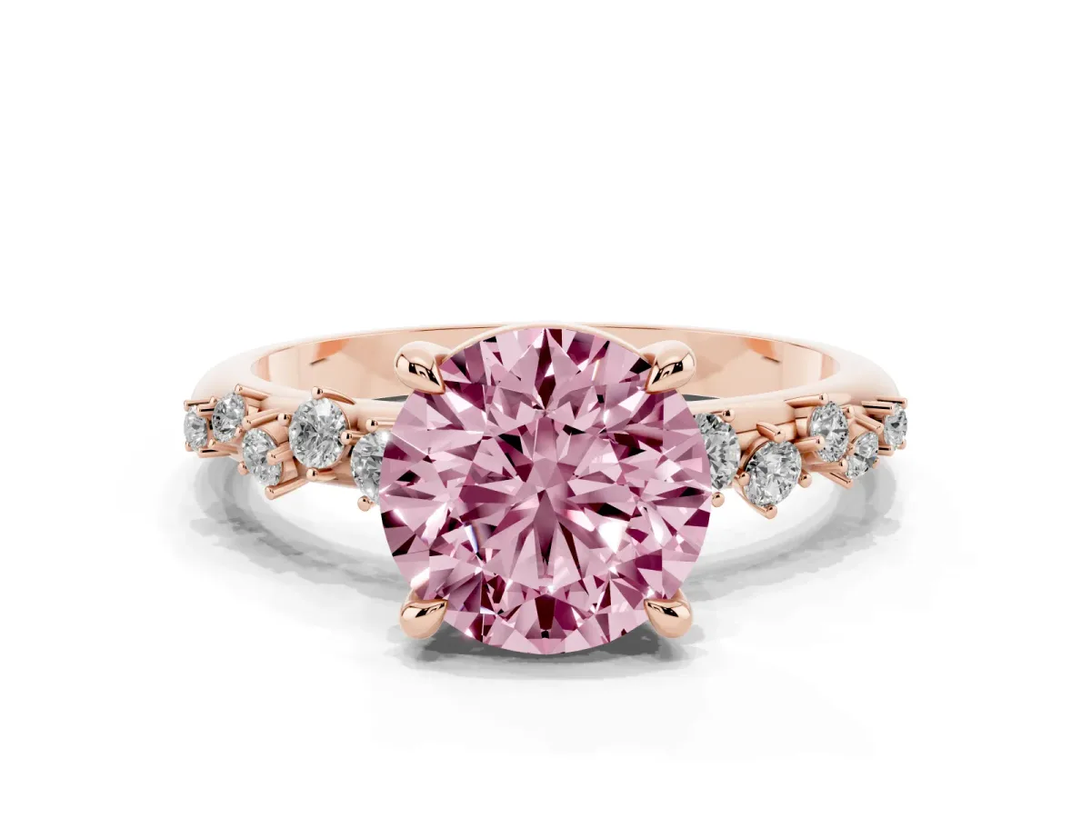 Fancy Pink Round Cut Cut Diamond Vine Band with Four-Prong Setting Rose gold