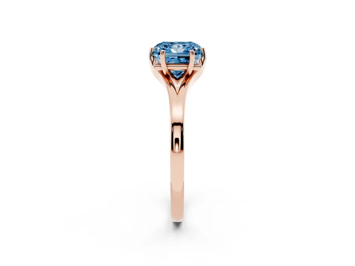 Fancy Blue Princess Cut Solitaire Diamond Ring with Six-Prong Setting and Tapered Band Rose gold