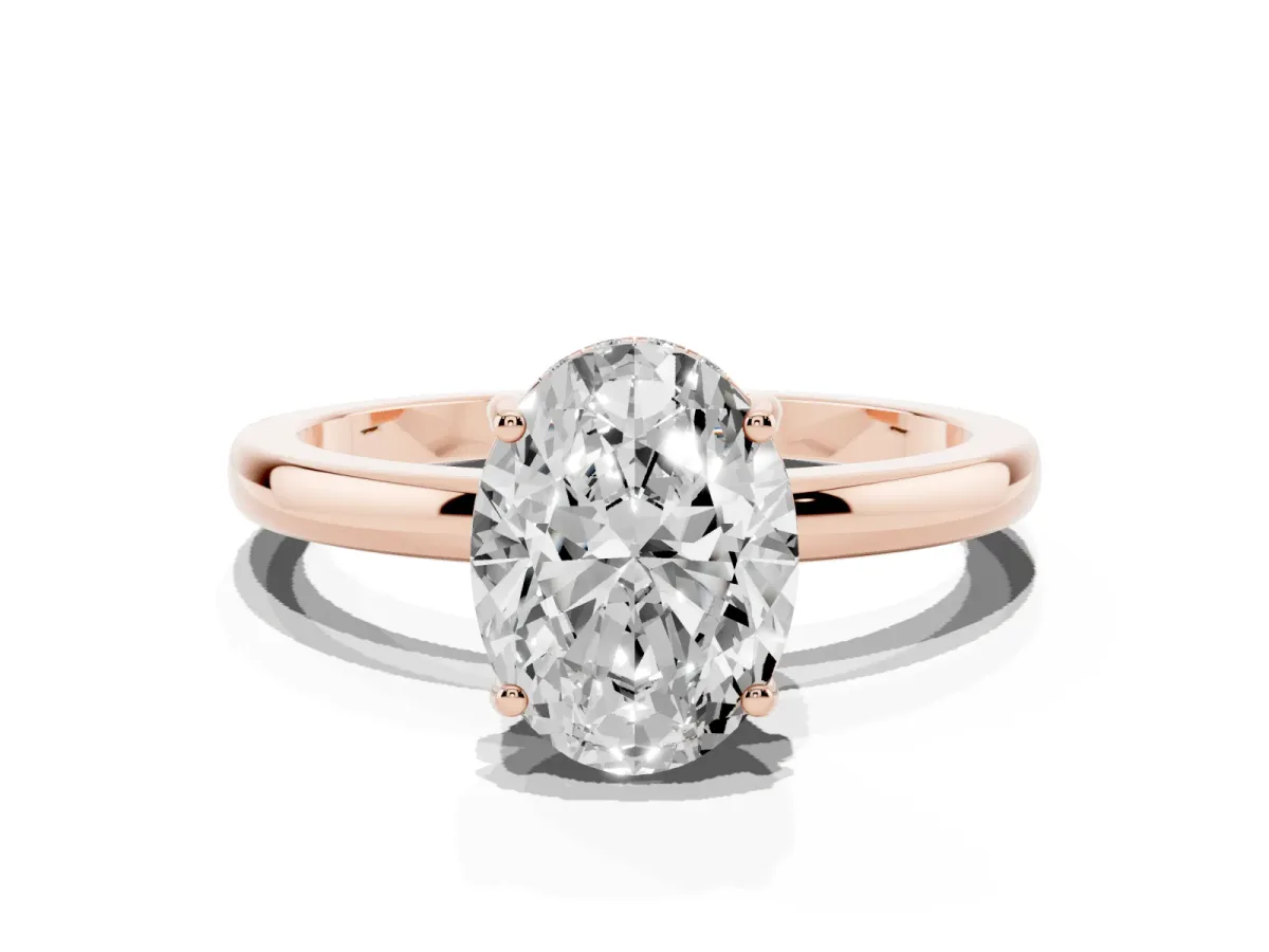 Oval Cut Solitaire Diamond Ring with Prong Setting and Plain Band Rose gold