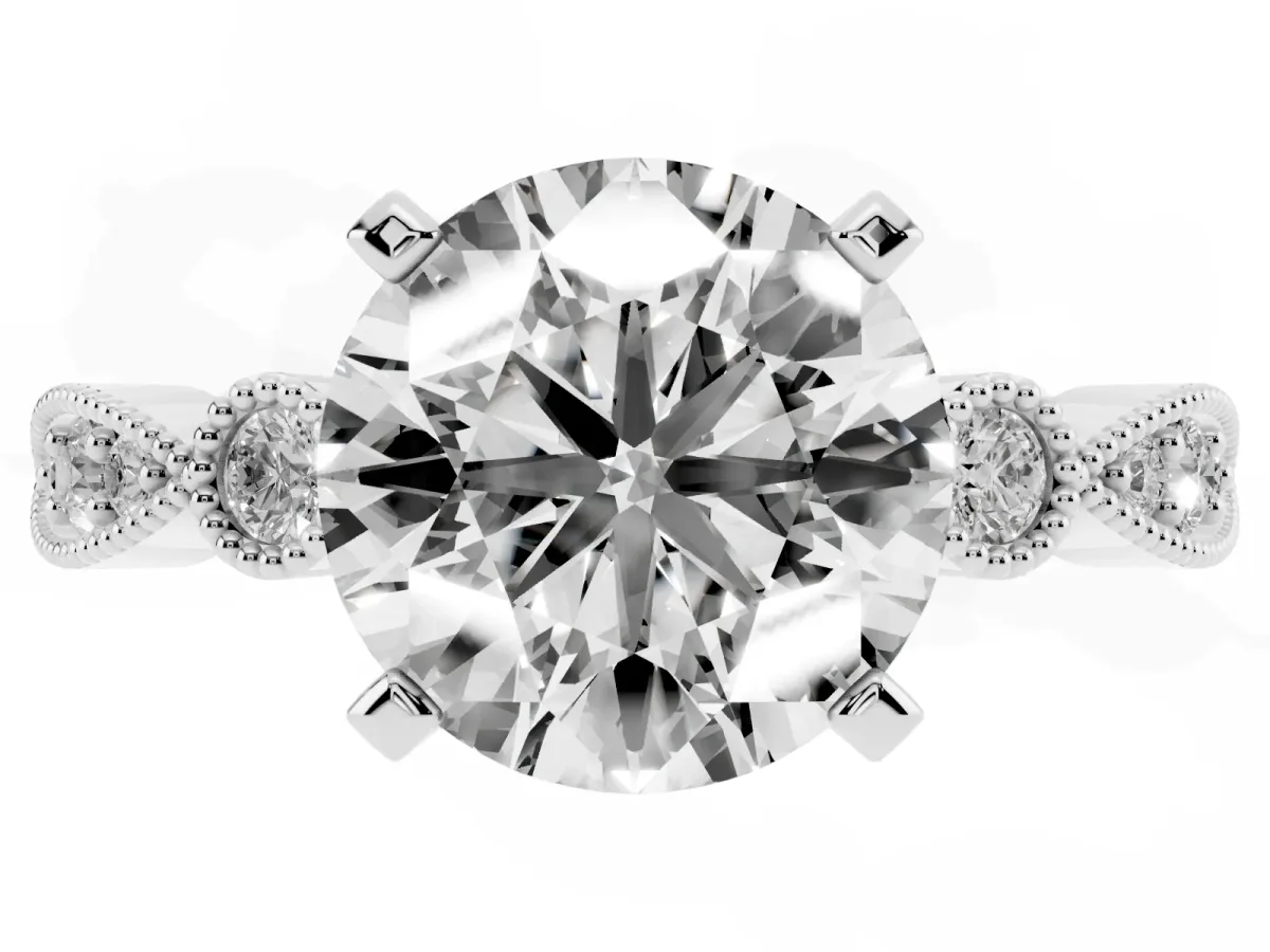 Round Cut Milgrain Bezel Diamond Engagement Ring with Solitaire Prong Setting Silver