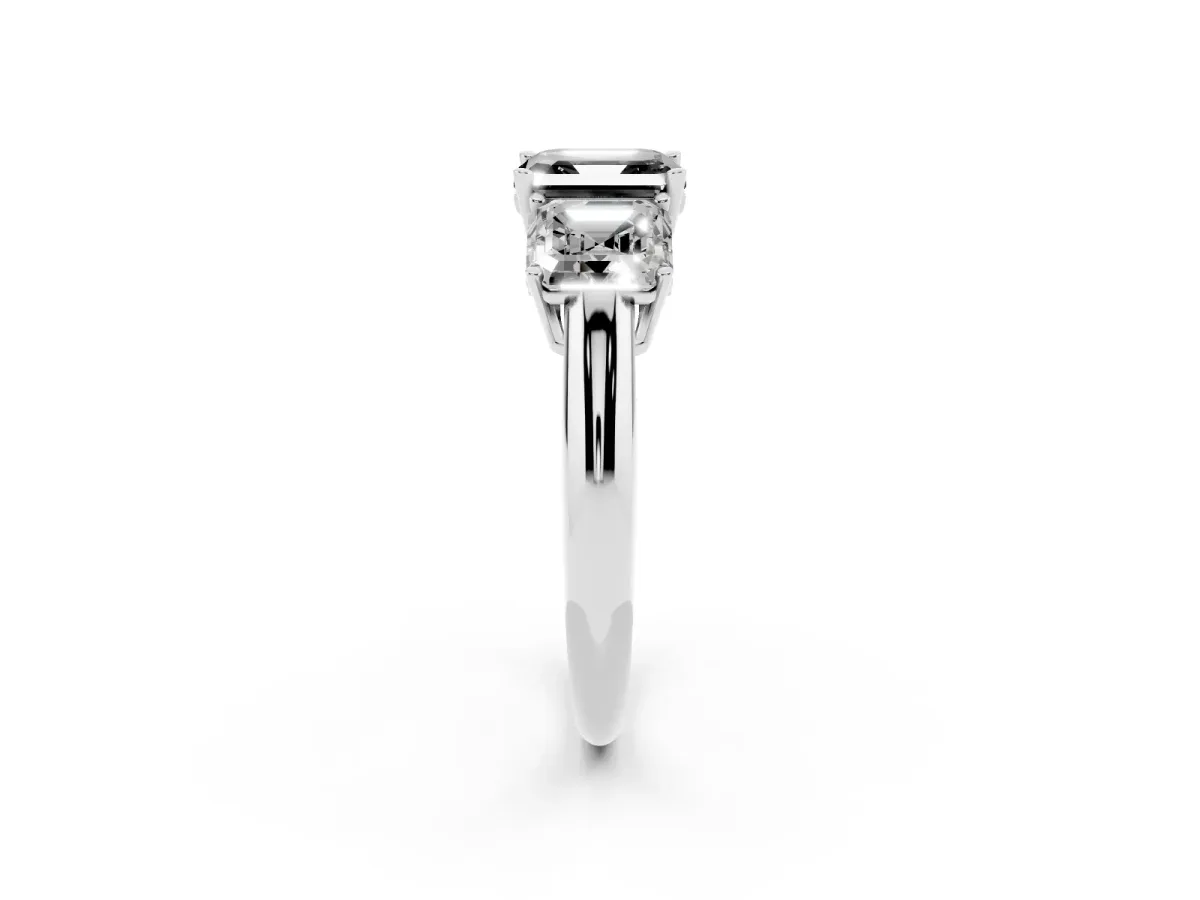 Fancy Black Three-Stone Asscher Cut Cut Diamond Engagement Ring with Prong Setting on a White Gold Band Silver