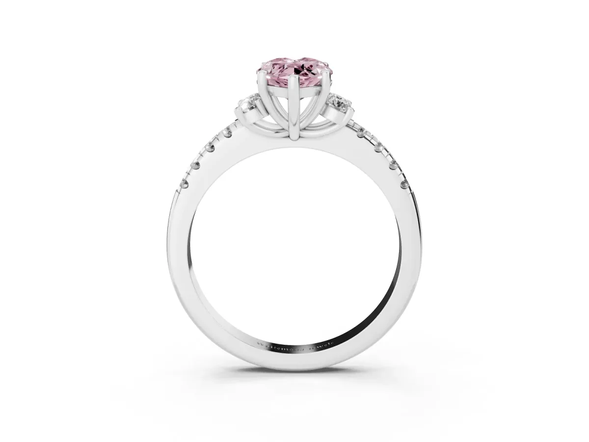 Fancy Pink Marquise Cut Diamond Three-Stone Pave Band with Four-Prong Setting Silver