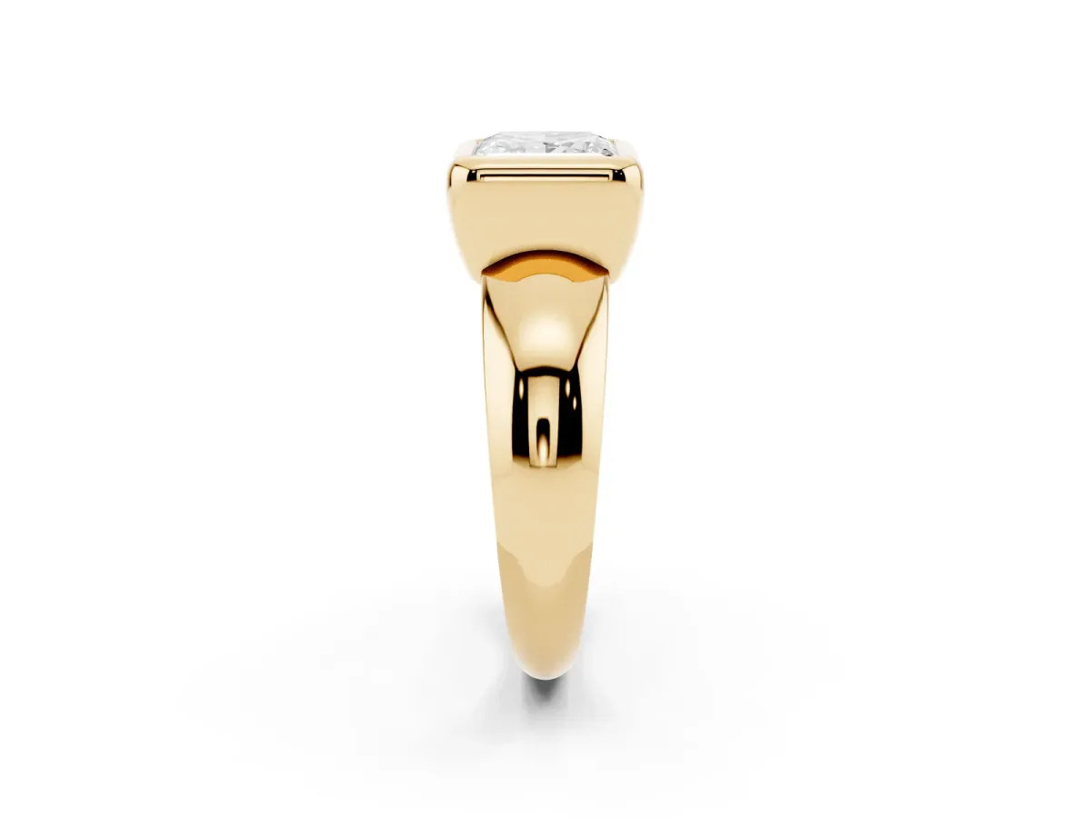 Bezel Set Princess Cut Solitaire Ring with Wide Band Yellow gold