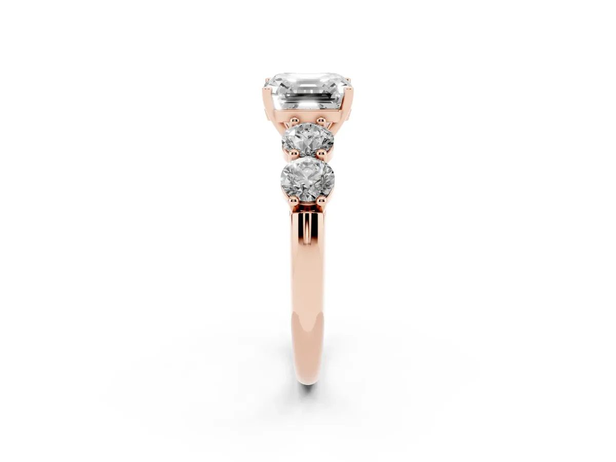Asscher Cut Cut Five-Stone Prong Set Diamond Ring with Classic Band Rose gold
