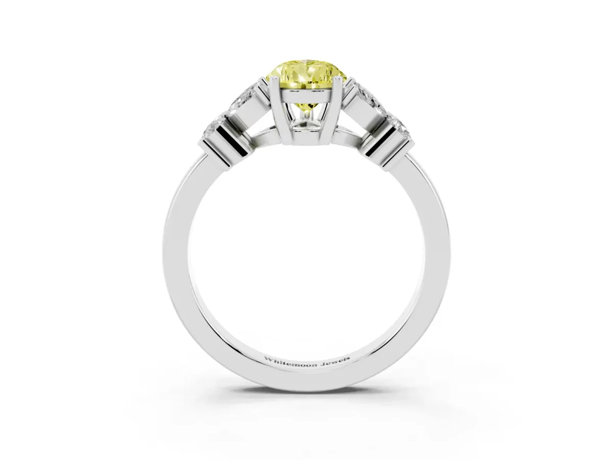Fancy Yellow Pear Cut Diamond Floral Cluster Ring with Solitaire Band and Prong Setting White gold