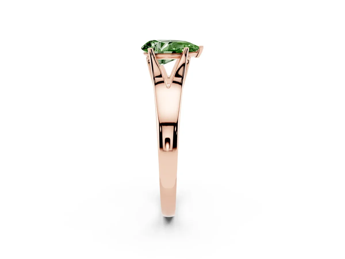 Fancy Green Pear Cut Solitaire Diamond Ring with Cathedral Band and Four-Prong Setting Rose gold