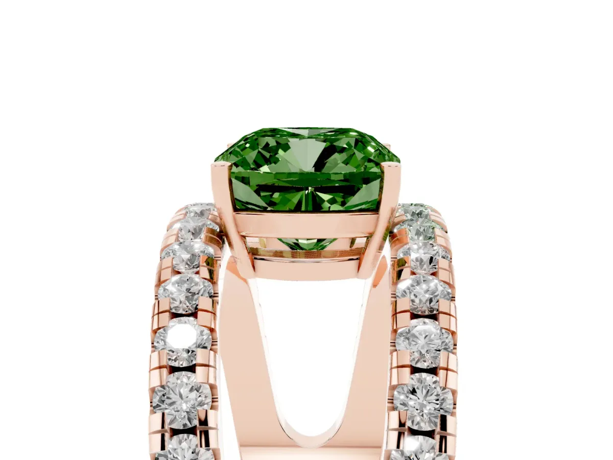 Fancy Green Cushion Cut Solitaire Split Shank Pave Diamond Ring Rose gold