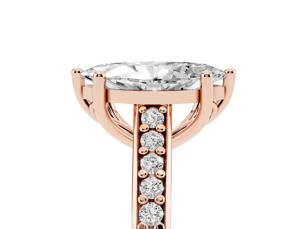 Marquise Cut Solitaire Prong Set Diamond Engagement Ring with Pave Band Rose gold