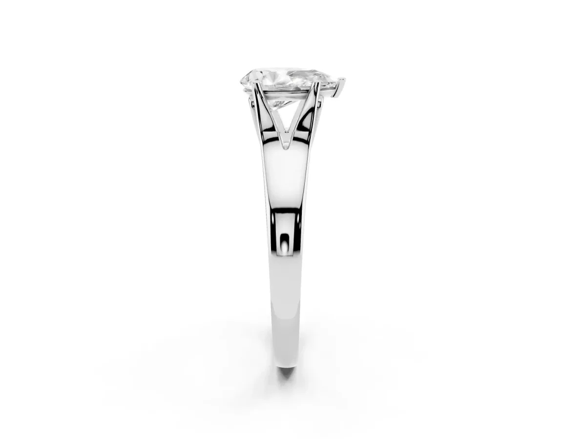 Pear Cut Solitaire Diamond Ring with Cathedral Band and Four-Prong Setting Platinum
