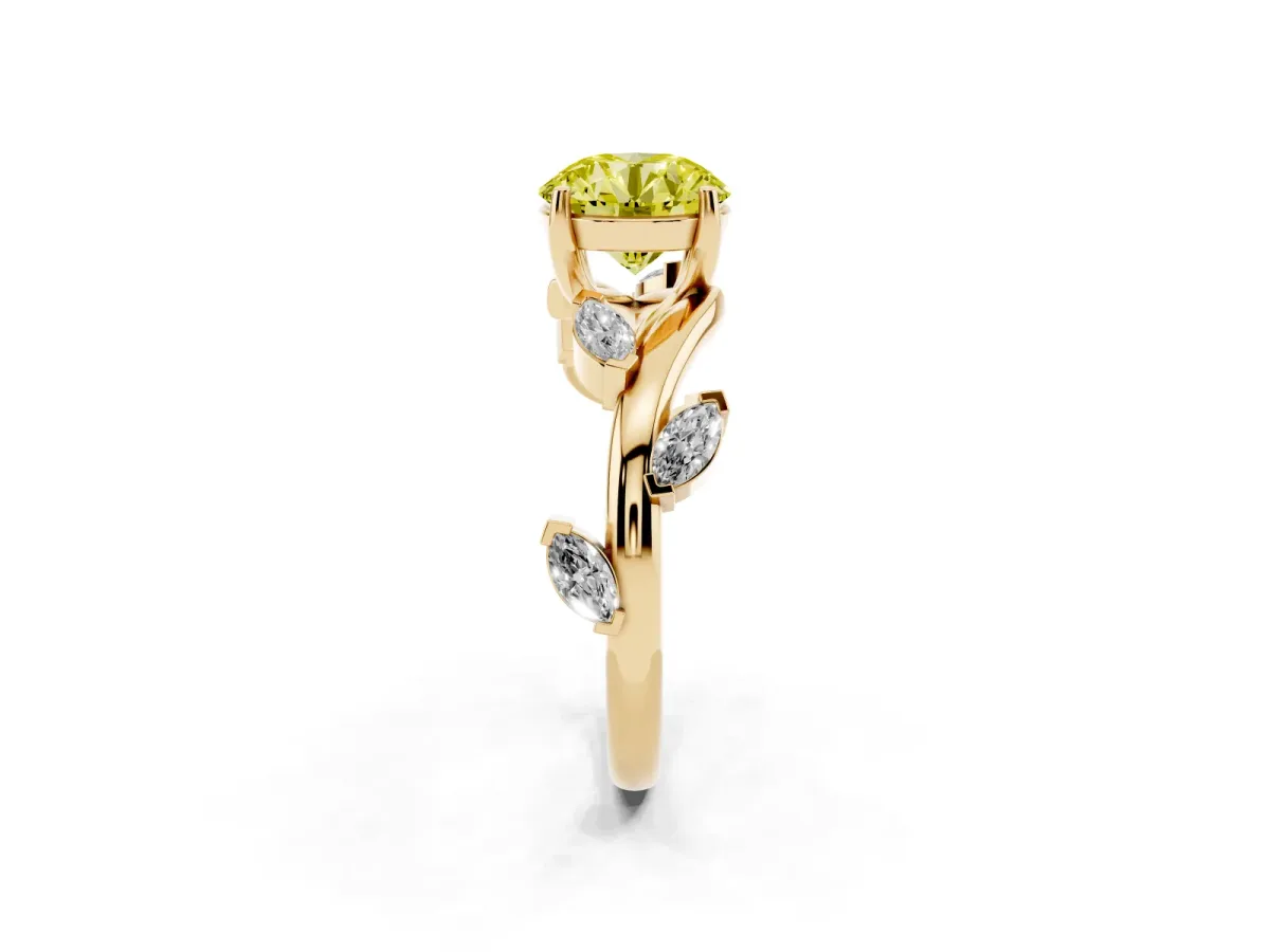 Fancy Yellow Round Cut Solitaire Twisted Band Marquise Accent Prong Setting Ring Yellow gold