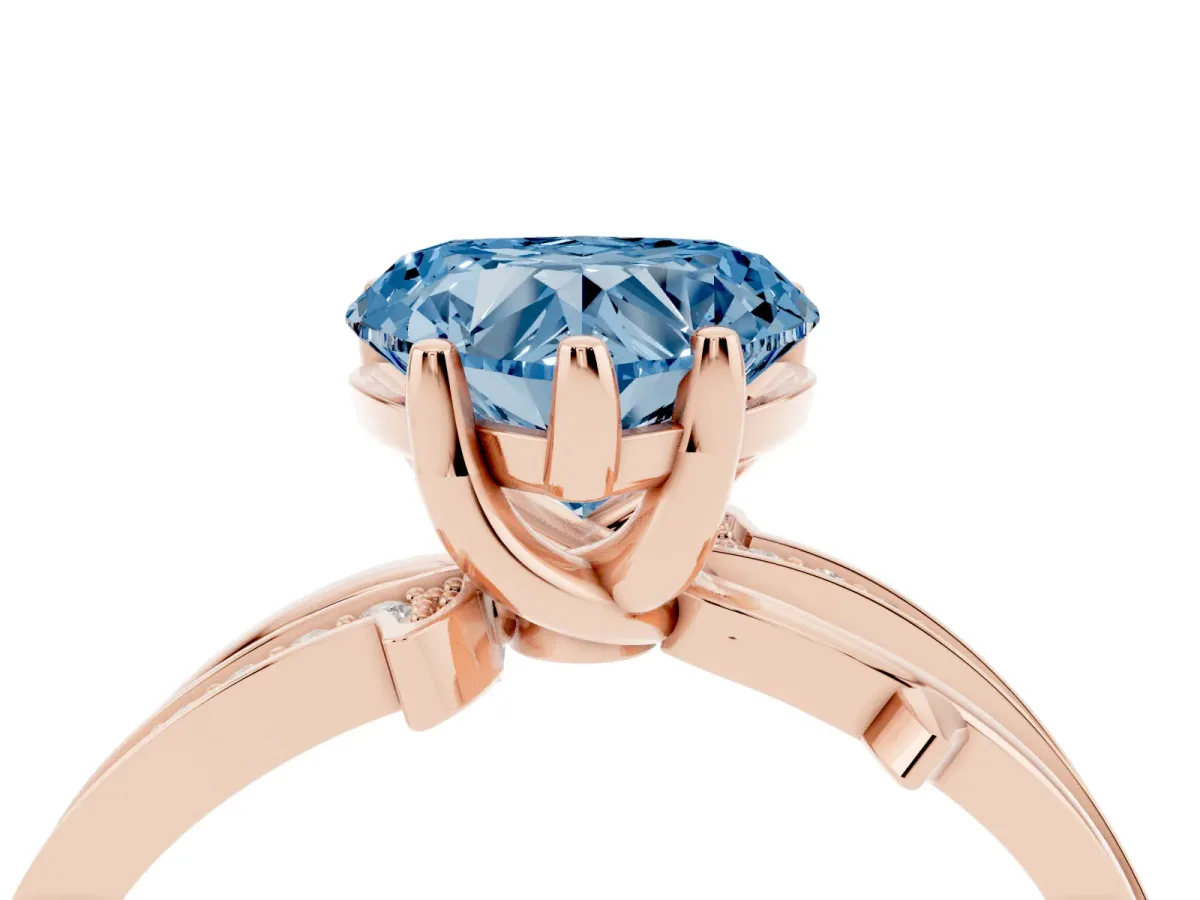 Fancy Blue Heart Cut Solitaire Twist Band with Pavé Accents and Four-Prong Setting Rose gold