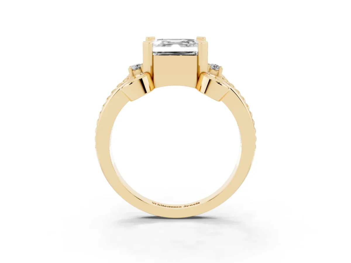 Asscher Cut Solitaire Twisted Band Scroll Prong Ring Yellow gold
