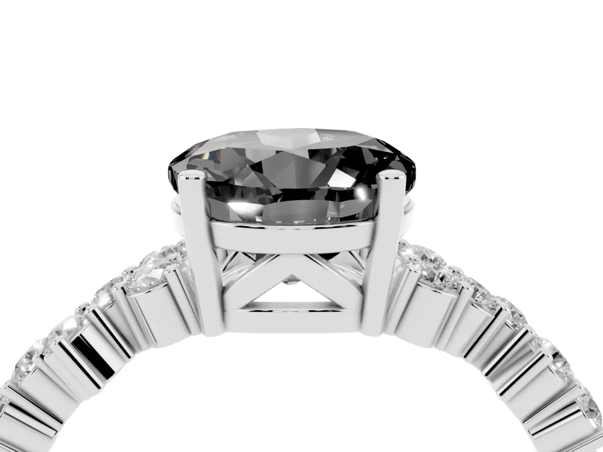 Fancy Black Round Cut Diamond Scattered Round Accent Ring with Prong Setting Silver