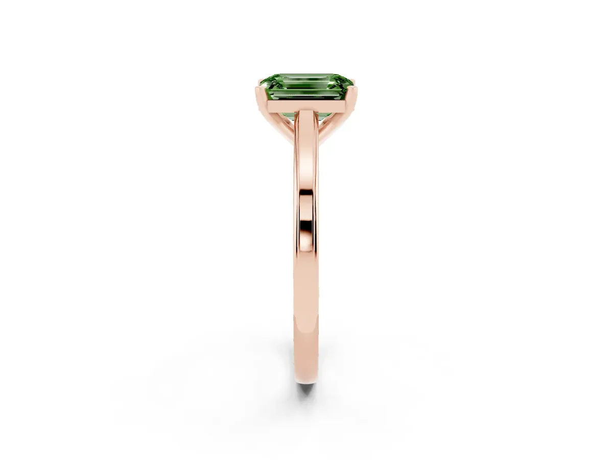 Fancy Green Emerald Cut Solitaire Diamond Ring with Four-Prong Setting and Classic Band Rose gold