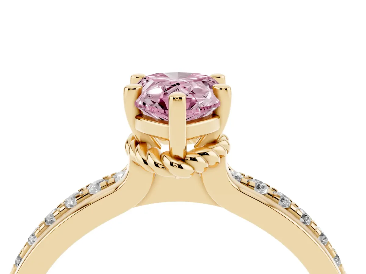 Fancy Pink Pear Cut Solitaire Diamond Ring with Channel Set Band and Six-Prong Setting Yellow gold