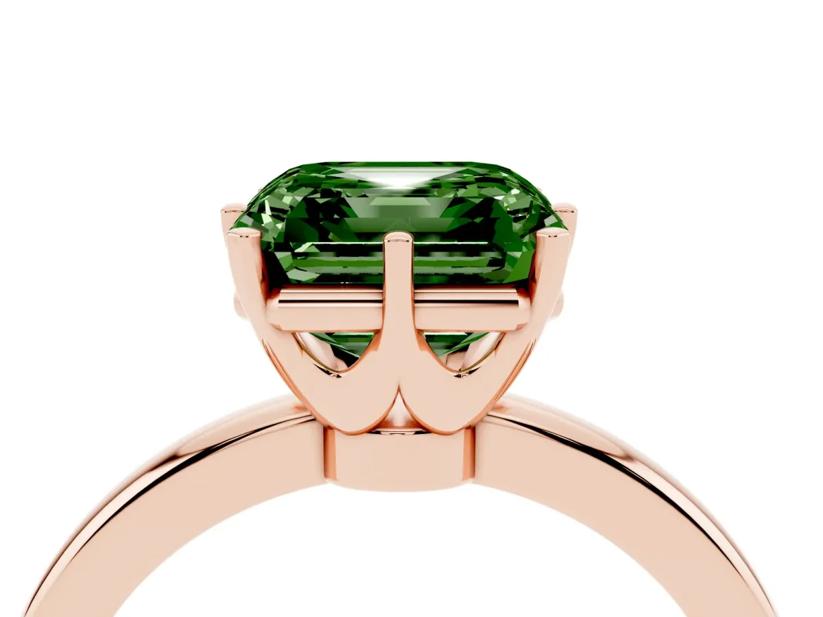 Fancy Green Asscher Cut Solitaire Diamond Ring with Six-Prong Setting on a Classic Band Rose gold