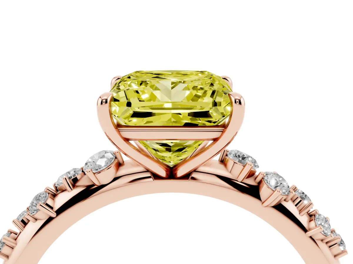 Fancy Yellow Princess Cut Diamond Cluster Prong-Set Solitaire Ring Rose gold