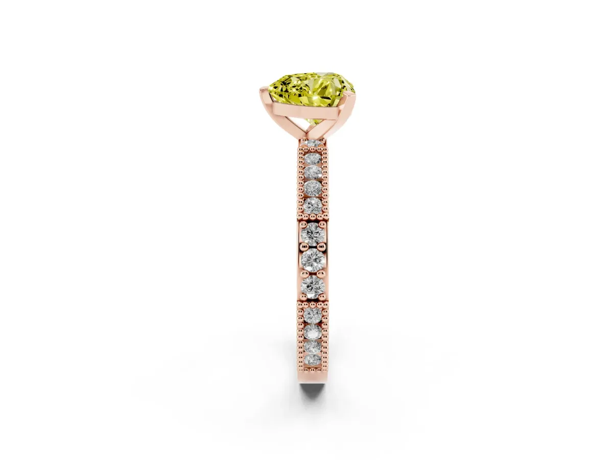 Fancy Yellow Heart Cut Solitaire with Pavé Band and Four-Prong Setting Rose gold