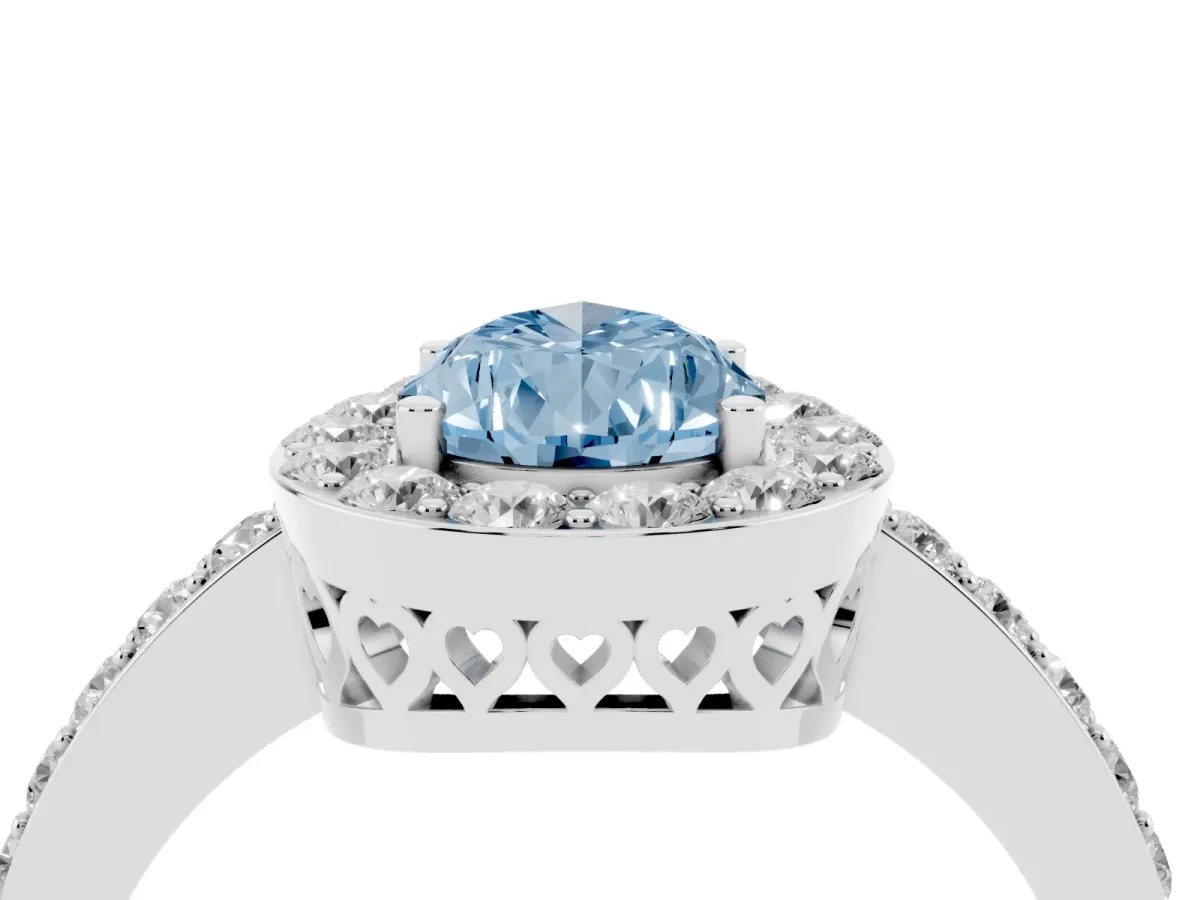 Fancy Blue Pear Cut Halo Diamond Pavé Band Ring with Prong Setting Platinum