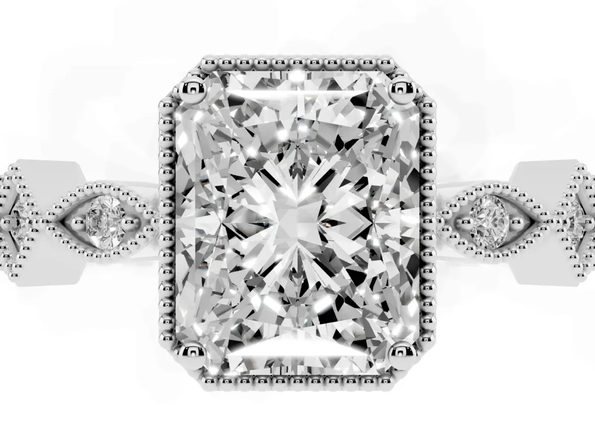 Radiant Cut Milgrain Marquise Diamond Twist Band Ring Silver