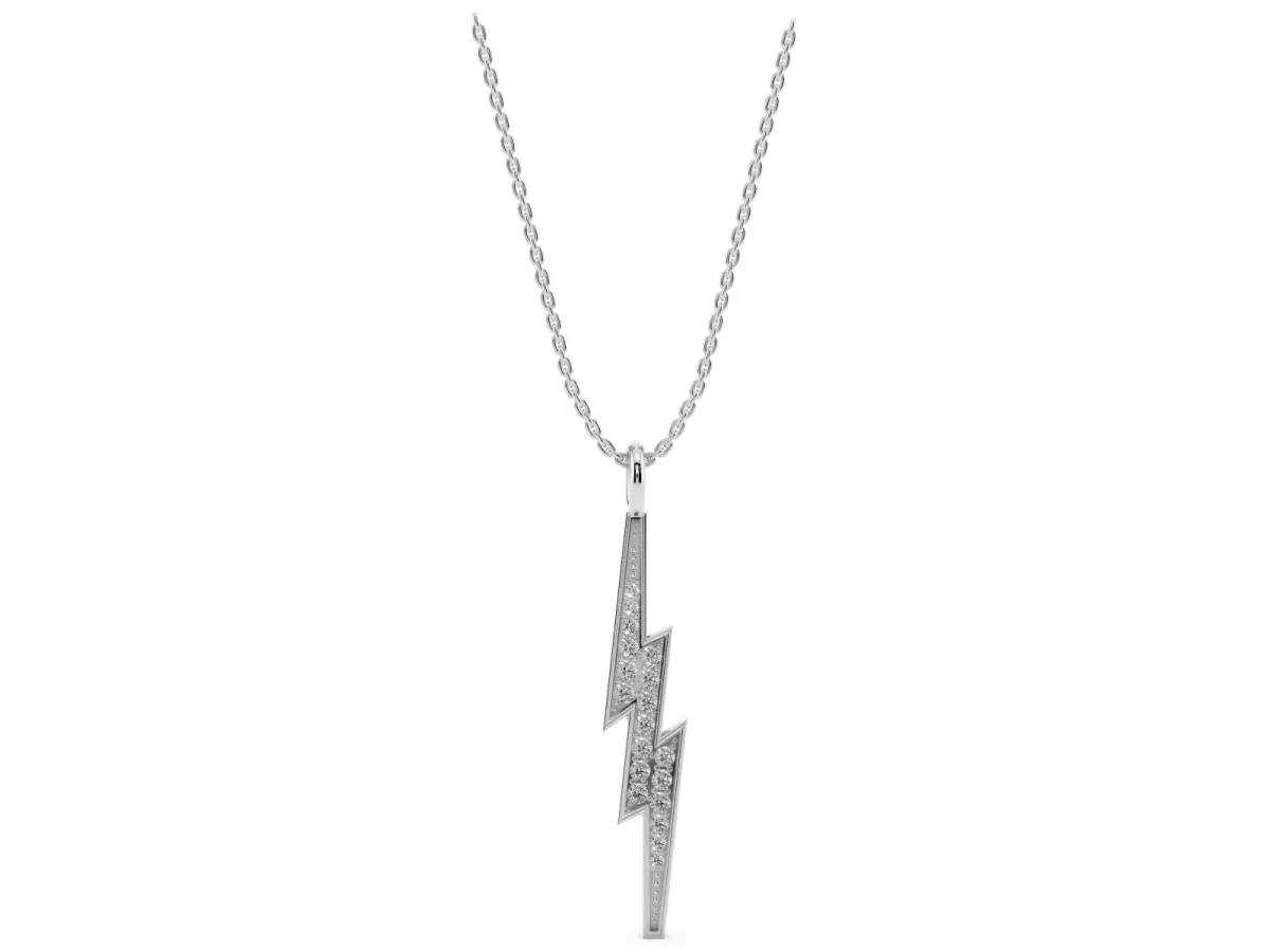 Pavé Set Lightning Bolt Pendant with Round Cut Stones Silver