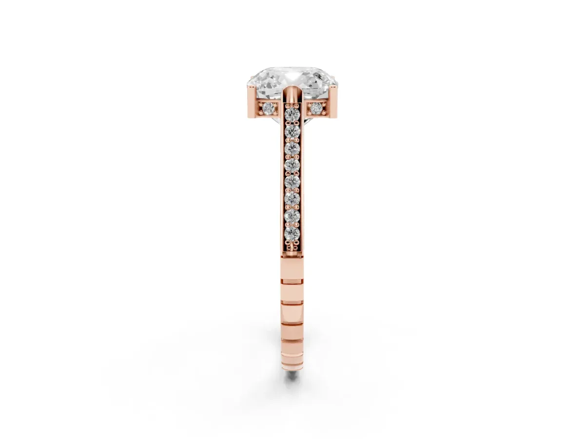 Cushion Cut Solitaire Diamond Ring with Channel Set Band and Bezel Prong Setting Rose gold