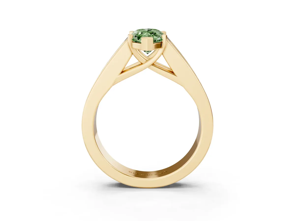 Fancy Green Marquise Cut Cut Channel Set Solitaire Ring with Four-Prong Setting Yellow gold