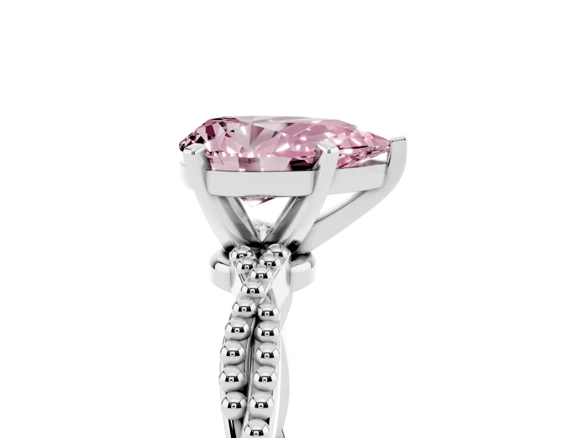 Fancy Pink Pear Cut Solitaire Twisted Band with Bead Prong Setting White gold