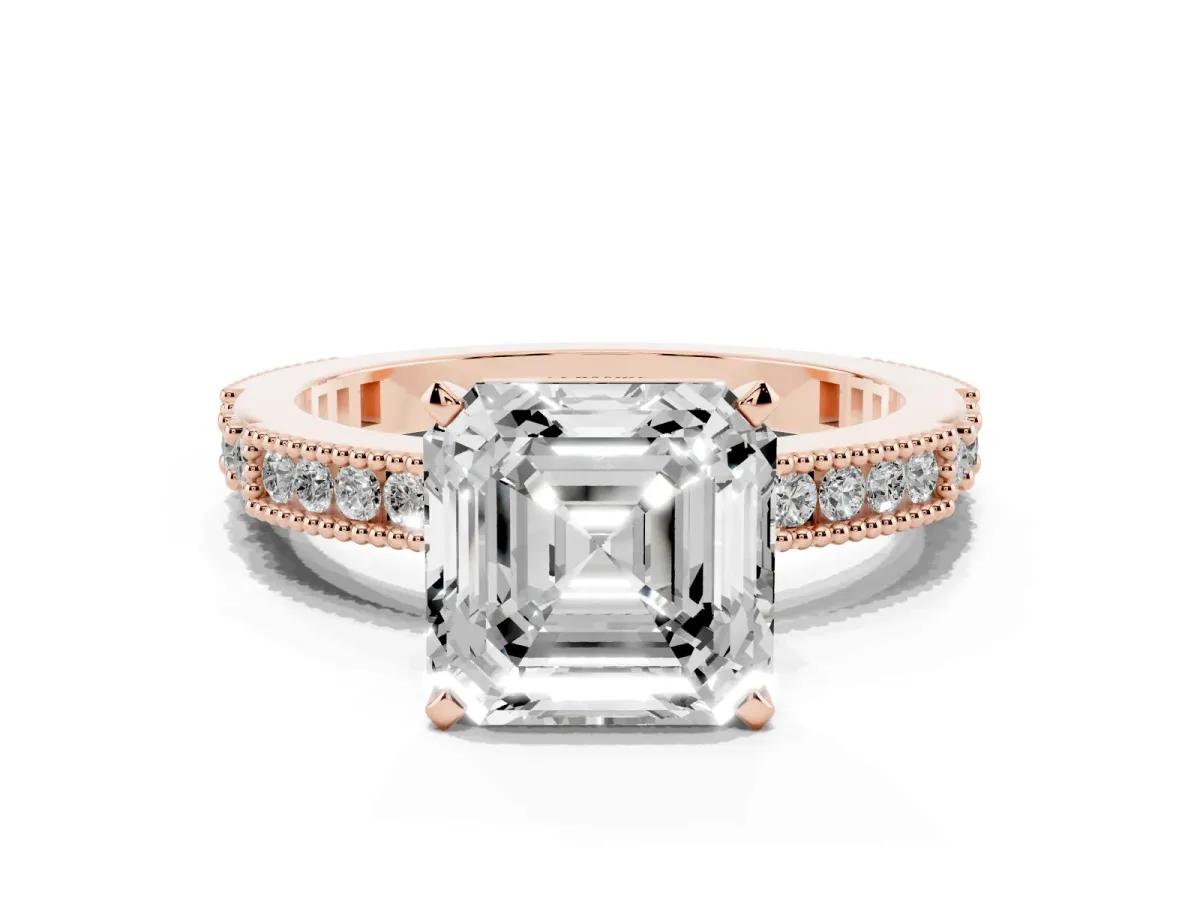 Asscher Cut Solitaire with Pavé Band and Four-Prong Setting Rose gold
