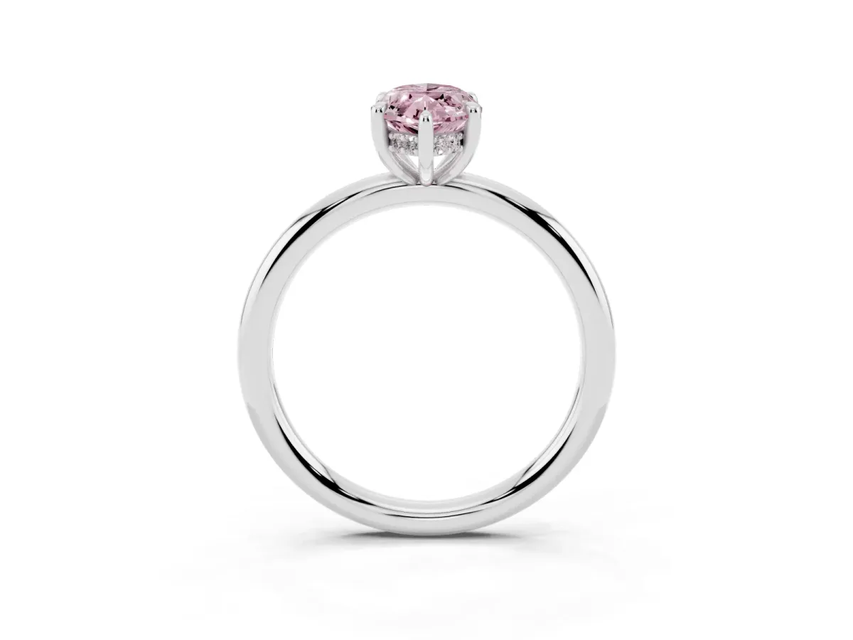 Fancy Pink Marquise Cut Diamond Solitaire Ring with Thin Band and Four-Prong Setting Silver