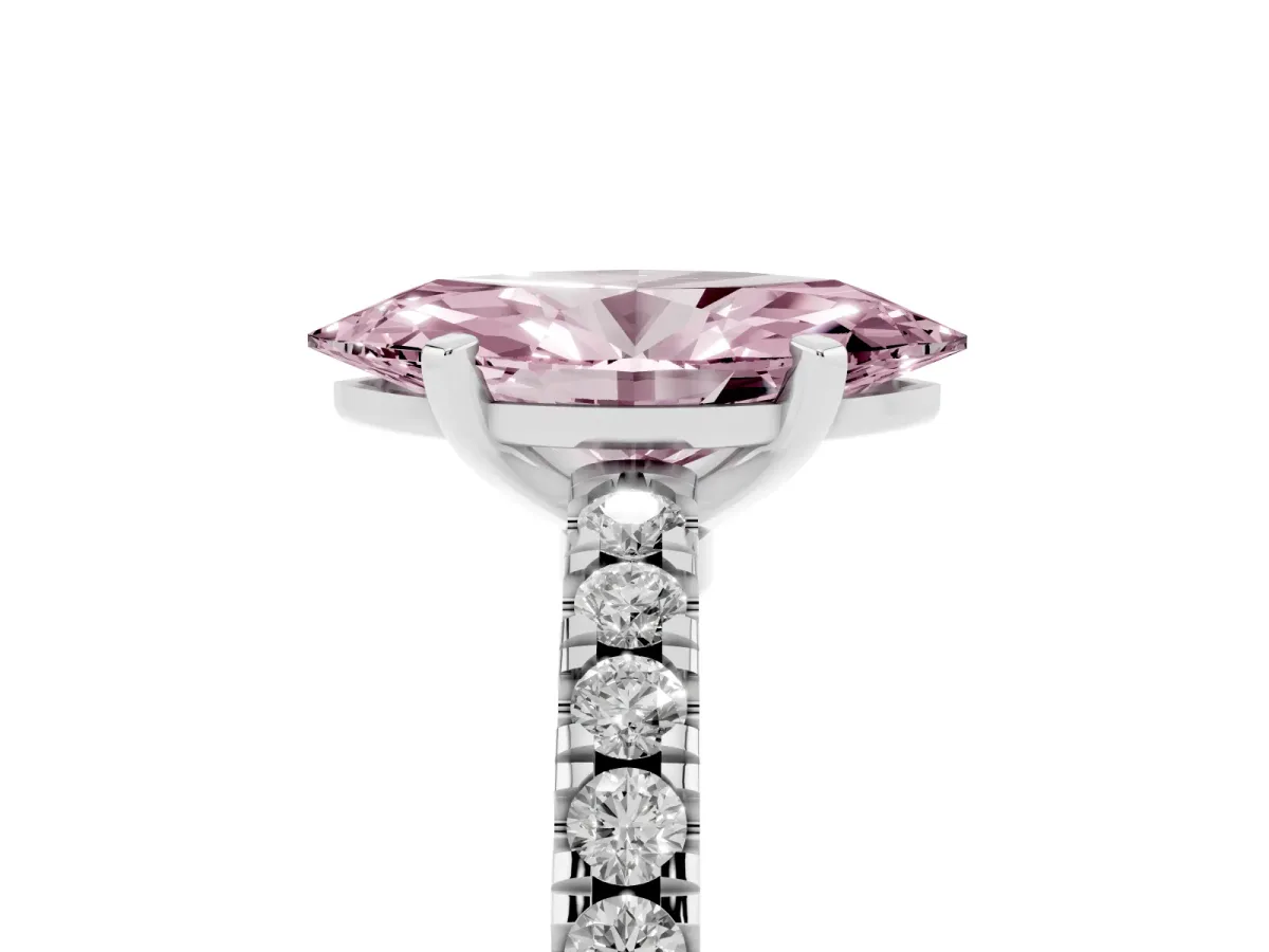 Fancy Pink Marquise Cut Solitaire Diamond with Pavé Band and Four-Prong Setting Platinum