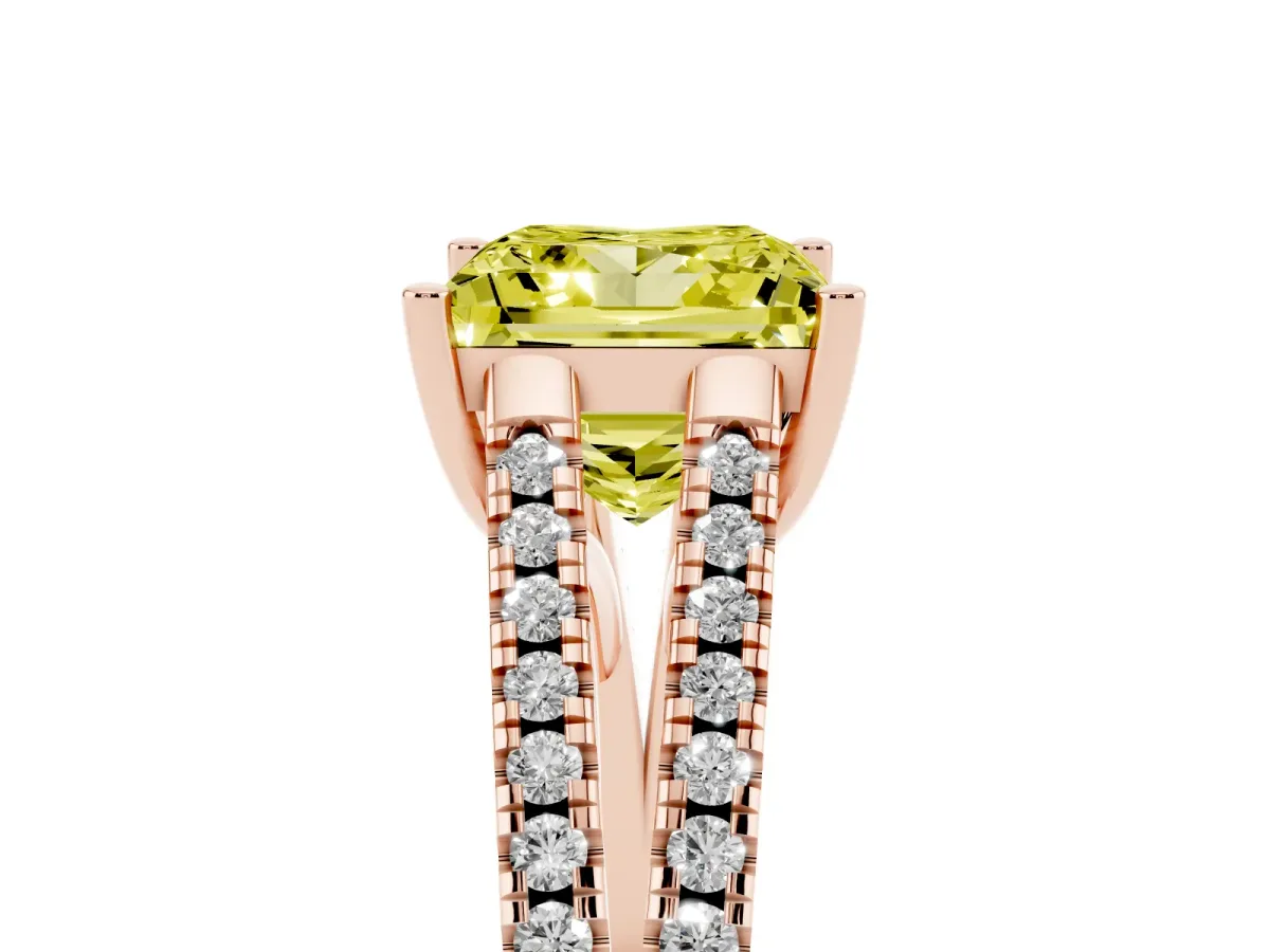 Fancy Yellow Princess Cut Diamond Solitaire Engagement Ring with Split Shank Pavé Band Rose gold