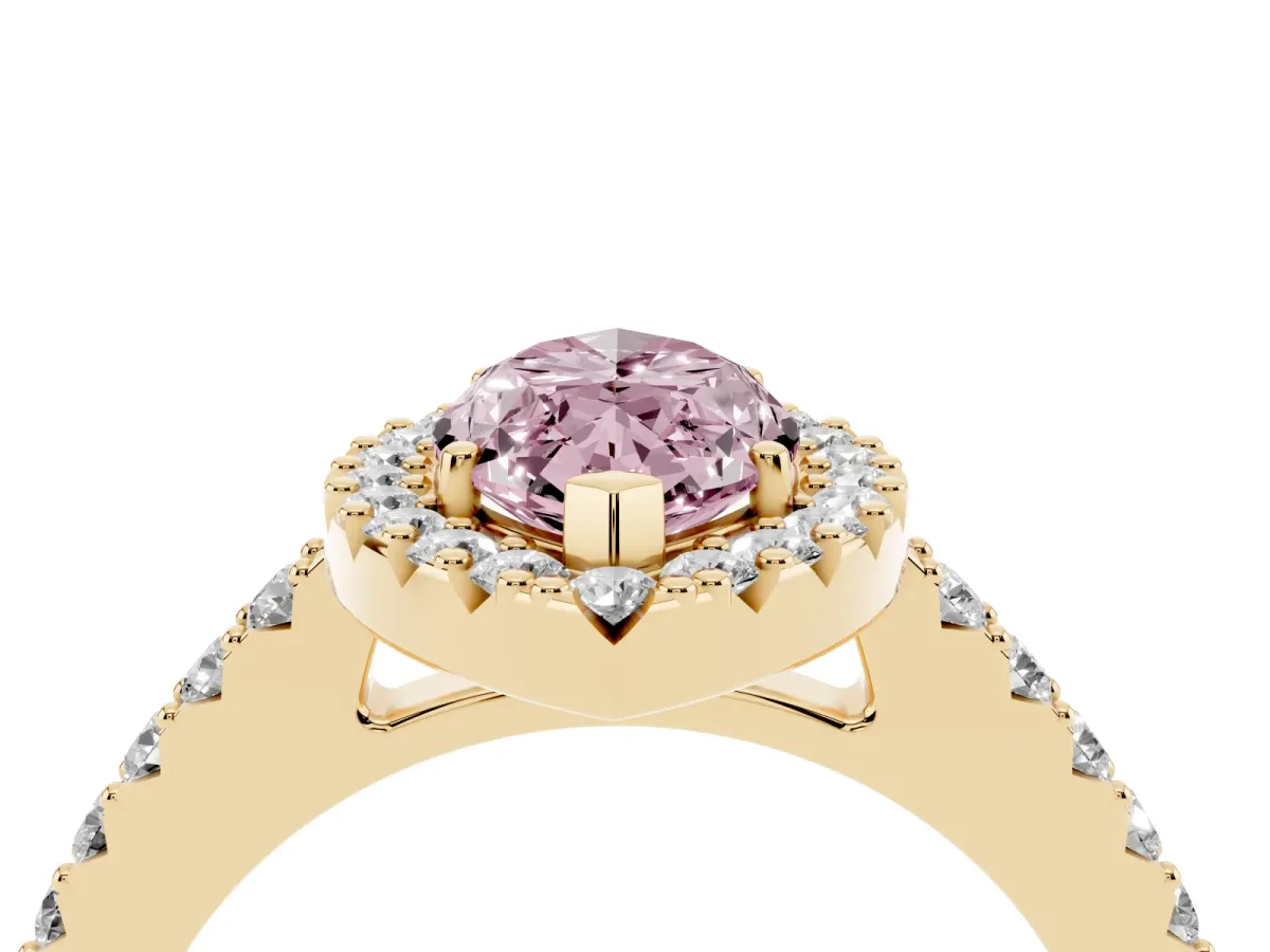 Fancy Pink Marquise Cut Halo Diamond Pavé Solitaire Ring Yellow gold