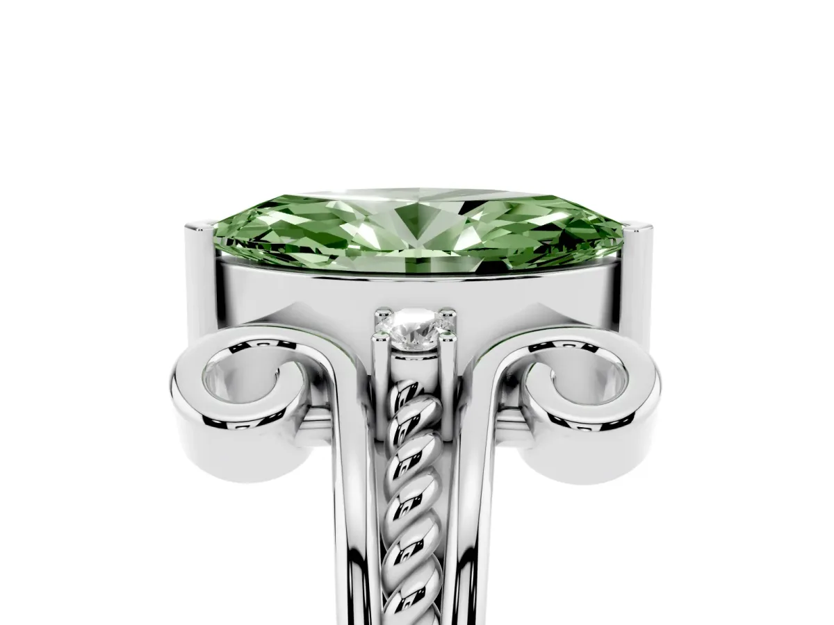 Fancy Green Marquise Cut Solitaire Twisted Band Scroll Prong Ring Platinum