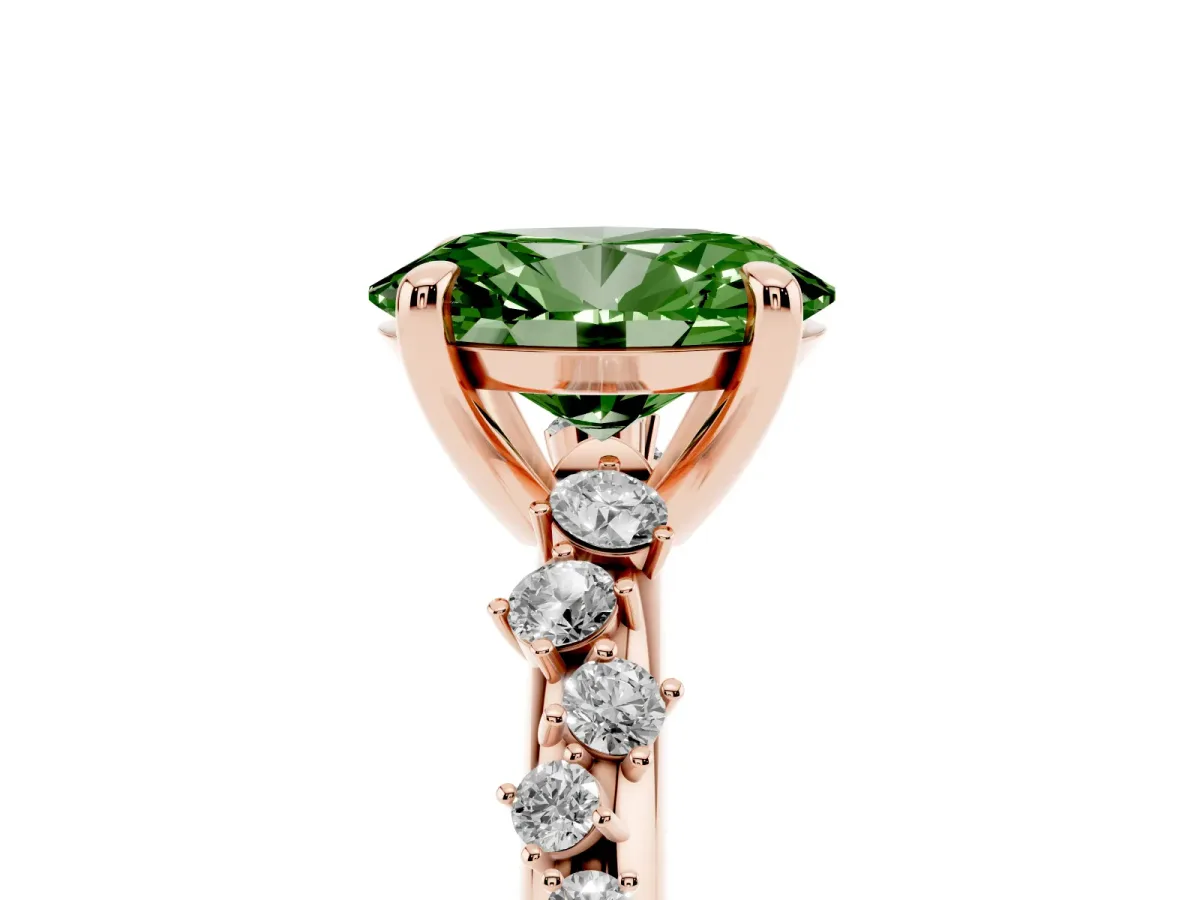 Fancy Green Oval Cut Cut Diamond Vine Band with Four-Prong Setting Rose gold